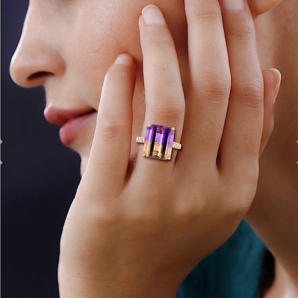 COPY - Ametrine 10K Yellow Gold, Moissanite Ring 4.80 Grams 10.60 ctw - Picture 6 of 11